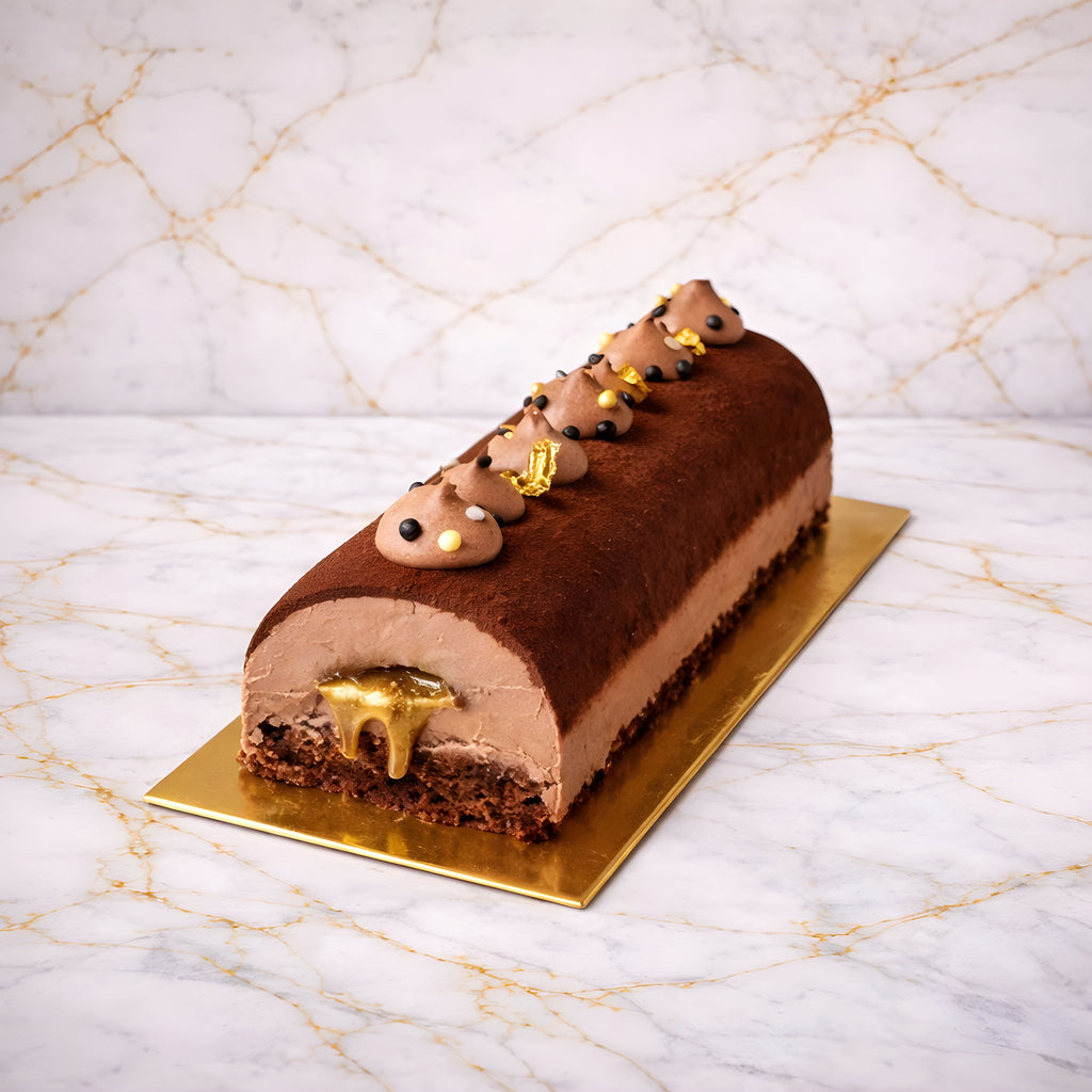 Bûche Chocolat et Caramel Doré