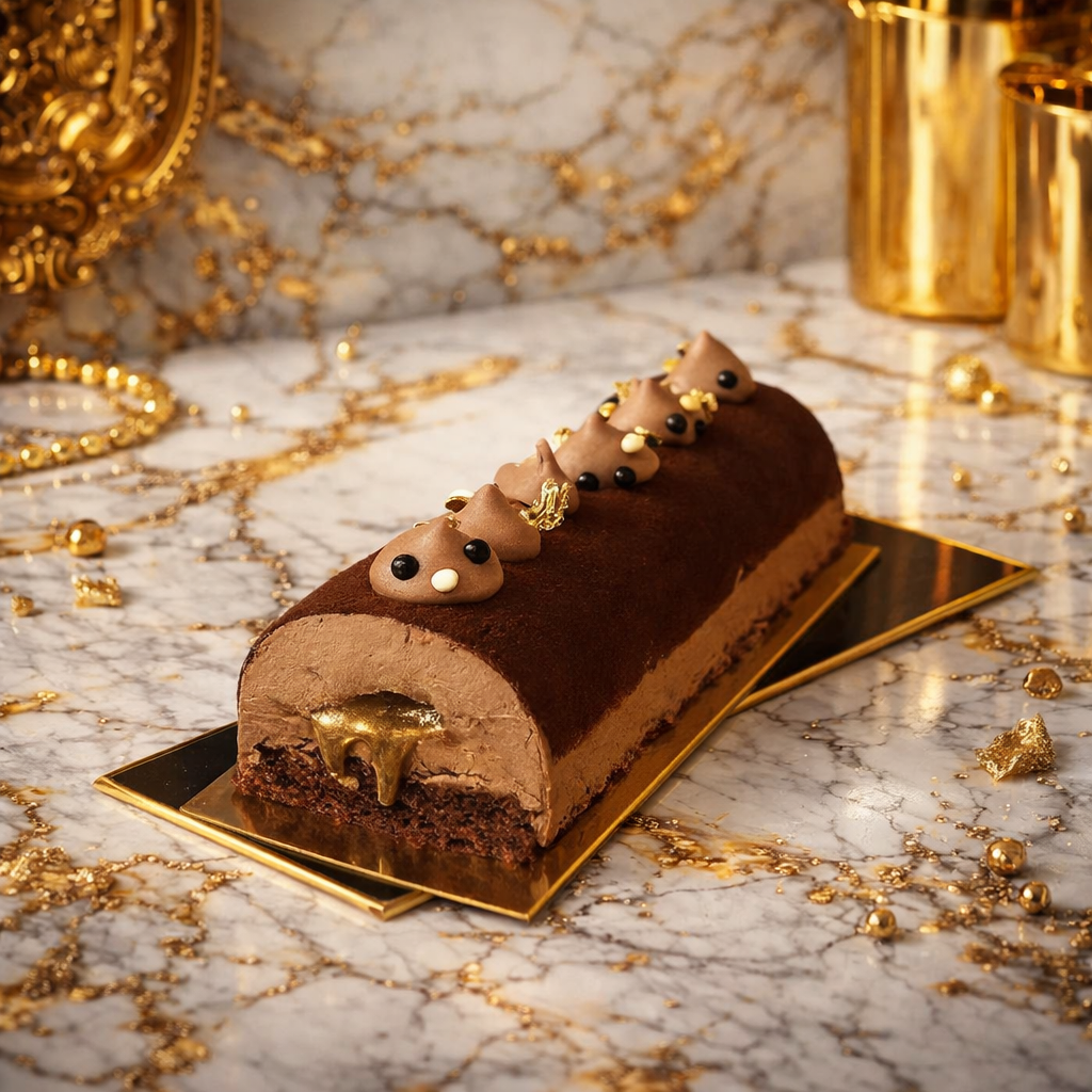 Bûche Chocolat et Caramel Doré